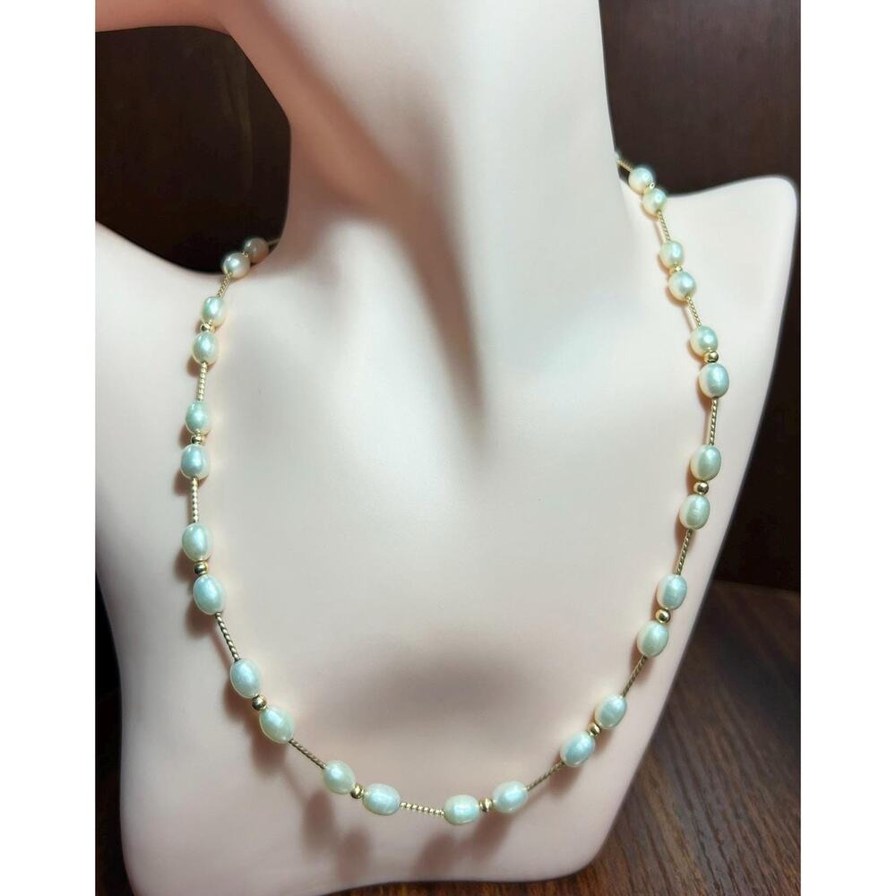 14k solid yellow gold and pearls elegant bead necklace 17” fine jewelry 12.26g